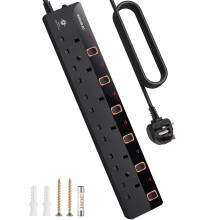 SURAIELEC 6 Way Extension Lead 5M, Surge Protected with Individual Switches