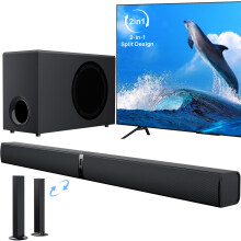 GarageRock 2.1ch Soundbar with Subwoofer for TV, 120W 2-in-1 Sound Bar Surround Sound System with Wired Subwoofer, Sound Bar for TV with Deep Bass&Vo