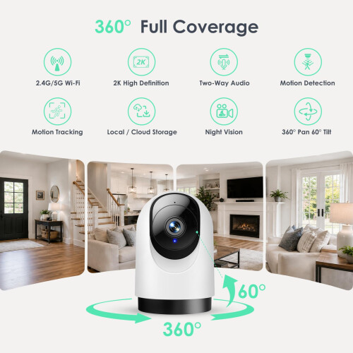 YOTON WS03 2K 3MP PTZ 2.4/5G WiFi Indoor Security Camera Pet Camera, 2 Pack 1
