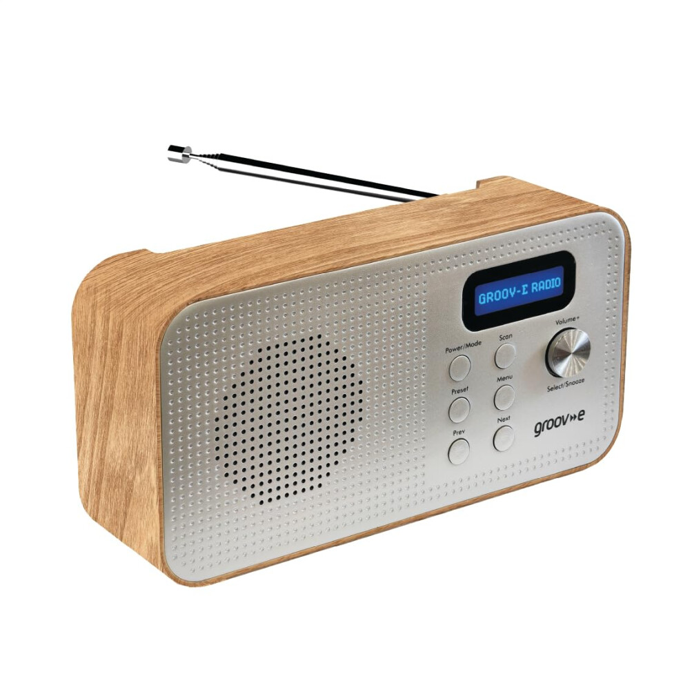 Groov-E Lisbon Portable Dab/Fm Bluetooth Radio - Wood, Silver/Grey,Brown - Image 4