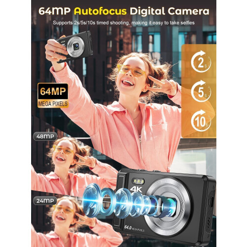 4K 64MP Digital Camera, 2.8" UHD Compact Camera 1
