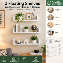 3 Floating Wall Shelves Storage & Display