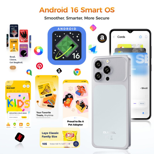 OUKITEL C17 Android 16 Mobile Phone, 6.52'' Display, 5000mAh Battery, 32GB ROM/1TB 1