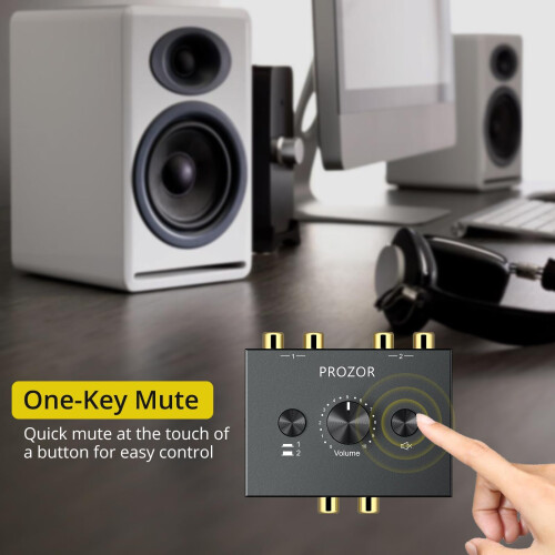 PROZOR RCA Audio Switcher 2(1)-In-1(2)-Out Bidirectional Speaker Switch 2