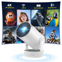 Battery Powered Projector, Mini 4K Projectors with WiFi 6 and Bluetooth 5.2, 220 Rotatable Stand Auto Keystone, Android 11 Smart Portable Projector