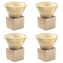 2026 4 tazas de café de cerámica retro - Taza de té de cerámica rústica, taza para latte art, hogar y oficina, amarillo tierra