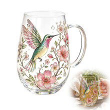 Vaso de cristal con diseño de colibrí, abeja y flora, 2026. Lindo vaso de cristal con diseño de colibrí, 450 ml.
