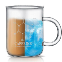 Taza con forma de molécula de cafeína 2026, 450 ml, de vidrio borosilicato, vaso de precipitados para química, taza de café con medidas precisas.
