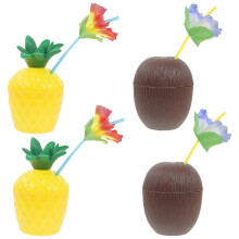 Vaso de coco estilo hawaiano con forma de piña, ideal para fiestas temáticas playeras, 14,5 x 8,8 cm, PP apto para alimentos, 1 juego.
