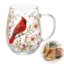 Vaso de cristal con diseño de colibrí, abeja y flora, 2026. Lindo vaso de cristal con diseño de colibrí, 450 ml.