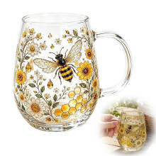 Vaso de cristal con diseño de colibrí, abeja y flora, modelo 2026. Lindo vaso de cristal con diseño de colibrí, 450 ml.