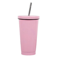Taza de viaje de acero inoxidable 2026 con tapa y pajita - Taza de café a prueba de óxido y derrames, color rosa.
