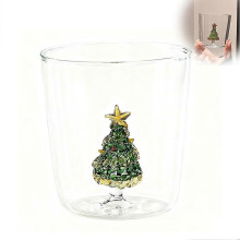 Vaso de cristal con diseño de árbol de Navidad 2026, ideal para agua, café o cualquier otra bebida. Capacidad: 300 ml.