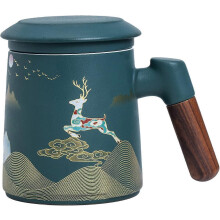 Infusor de té de cerámica de 400 ml, modelo 2026, con mango de madera pintado a mano y empaque de regalo para familiares y amigos.