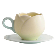 Juego de taza y platillos de café con diseño de tulipanes románticos 2026, 12 cm de diámetro, cerámica amarilla.