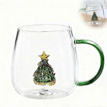 Vaso de cristal con diseño de árbol de Navidad 2026, ideal para agua, café o cualquier otra bebida. 300 ml.