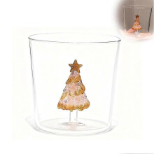 Vaso de cristal con forma de árbol de Navidad 2026, ideal para agua, café o cualquier otra bebida. Capacidad: 300 ml.