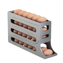 Refrigerador con soporte para huevos de 4 niveles, modelo 2026, con bandeja giratoria automática para huevos, color gris.