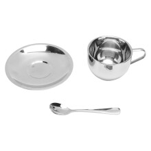Juego de tazas de café isotérmicas de 180 ml, acero inoxidable 304 de doble pared, con platillo y cuchara (modelo 2026).