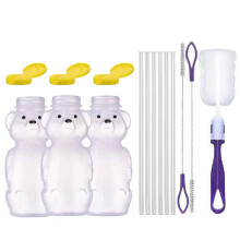 Paquete de 12 botellas de plástico resistentes de 230 ml con tapas antigoteo y diseño de oso, para niños y adultos, varios colores, color amarillo.