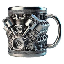 Taza de acero inoxidable 2026 con diseño de motor de coche para amantes del café y entusiastas del automovilismo.