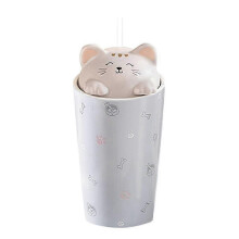 Tapa para taza de café 2026, taza de viaje de cerámica, tapa con diseño de gato en 3D, taza alta, té, leche, té de burbujas (morado)