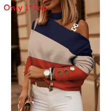 (StyleD,XL)Fall Winter Womens Printed Top With Geometric Pattern And Crew Neck Fashion