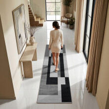(80cm x 300cm (2ft 6" x 10ft)-Extra Long Hallway Runner Rug Printed Carpet, Black Grey Silver) Non-Slip Rugs Printed Carpets Hallway Runner Mats