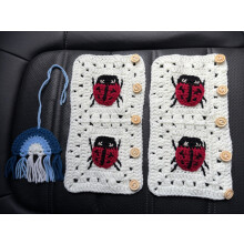 Crochet Car Seat Belt Cover Pads,Cute Car Mirror Rainbow,Car Interior Accessories Decorations for Women