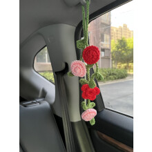 Crochet Rose Car Accessories for Women Girls Rear View Mirror Hanging Charms Handmade Rose Flower Gifts