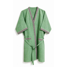 Cotton Bathrobe | Manipuri Leiyum Design | Green | Free Size | Handloom Bath Robe With Belt | Lightweight Spa, Bath & Loungewear For Women