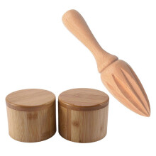 Mini-Zitronenpresse aus Holz, 2 Aufbewahrungsboxen (Salzbox aus Bambus, Holzfarbe)