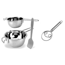 dänischer Brotteig-Schneebesen aus Edelstahl & 1 Set Doppelwand-Schmelztopf aus Silikon, silberfarben