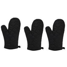 3 Paar Küchenhelfer, hitzebeständige Ofenhandschuhe aus Baumwolle, Topflappen, Backhandschuhe, schwarz