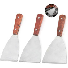 Flaches Edelstahl-Spatelset mit Holzgriff, Plancha-Grill-Küchenutensilien