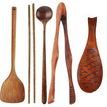 Wooden Cooking Kitchen Set Wok Spatula Food Tongs Cooking Spoon Long Handle Rice Paddle Spoon