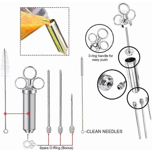 Flavor Syringe, 60ML Meat Syringe(Silver) 1