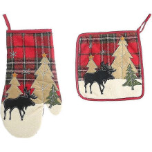 Christmas Cloth Pocket Oven Mitts Set Cotton Pad Square Heat Oven Gloves Kitchen Cooking Bbq Grilli