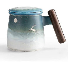 Moon Deer Keramik-Teebecher mit Teesieb – für britischen Nachmittagstee (411 ml, Schwarz & Blau)
