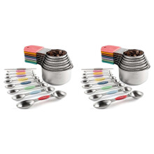 32Pc Magnetic Stainless Steel Set, 7 Heavy Duty Cups,8 Double Sided Spoons Leveler Multicolor