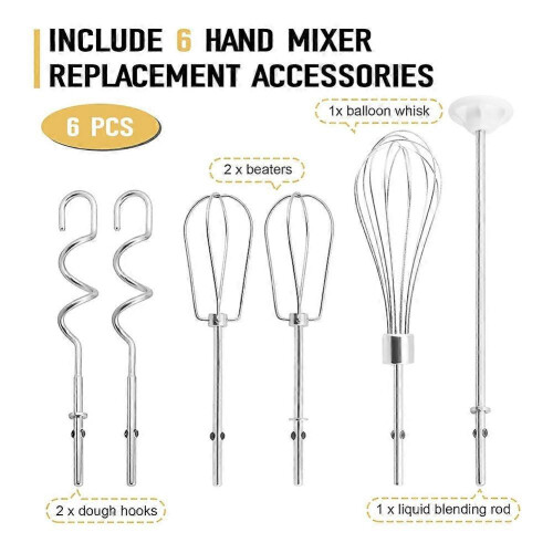 Hand Mixer Attachments Beater,Whisk,Blending Rod and Dough Hooks Silver 1