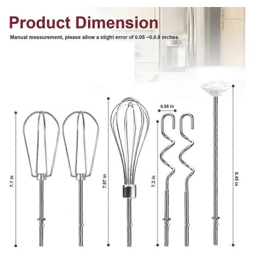 Hand Mixer Attachments Beater,Whisk,Blending Rod and Dough Hooks Silver 2
