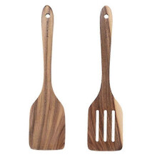 Musowood Teak Massivholz-Spatel, Spezial-Kochspatel, Pfannenspatel, geschlitzt, Holzfarbe