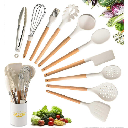 Silicone Kitchen Utensil Set, Kitchen Utensils 10 Pcs Cooking Utensils Set with Storage Bucket