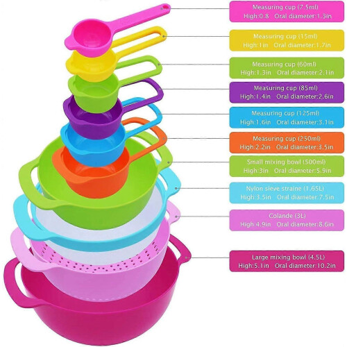 10 Pcs Mixing Bowl Set, Set-color Kitchen Bowl Colander Mesh Filter, Measuring Cup And Spoon 2