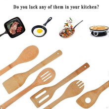 6-teiliges Küchenutensilien-Set aus Bambusspatel und -schaufel, zum Braten, Suppenkochen, für Salate, zum Mischen und Kochen