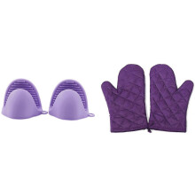 2 Pairs Oven Mini Mitts Heat Resistant Anti-Scald Gloves, 27.5X17.5cm & 11 X 8.5cm Purple