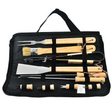 BBQ utensils - BBQ tongs, meat fork, barbecue brush, spatula brush - Stainless steel wood tool