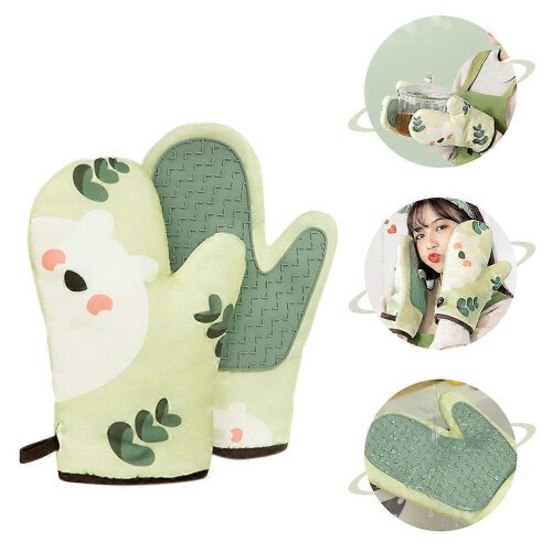Green Silicone Oven Mitts for Kitchen Use 2Pcs Heat Resistant Oven Mitts 2