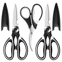 Tijeras de cocina, paquete de 3, de acero inoxidable resistente, para carne, pescado y aves. Aptas para lavavajillas.
